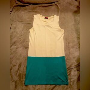 Off-White and Teal Shift Dress. Size M/L